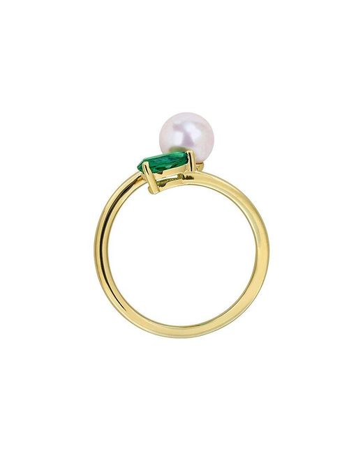 Rina Limor Blue Plated 0.40 Ct. Tw. Lab-Grown Gemstone & 6-6.5Mm Pearl Ring
