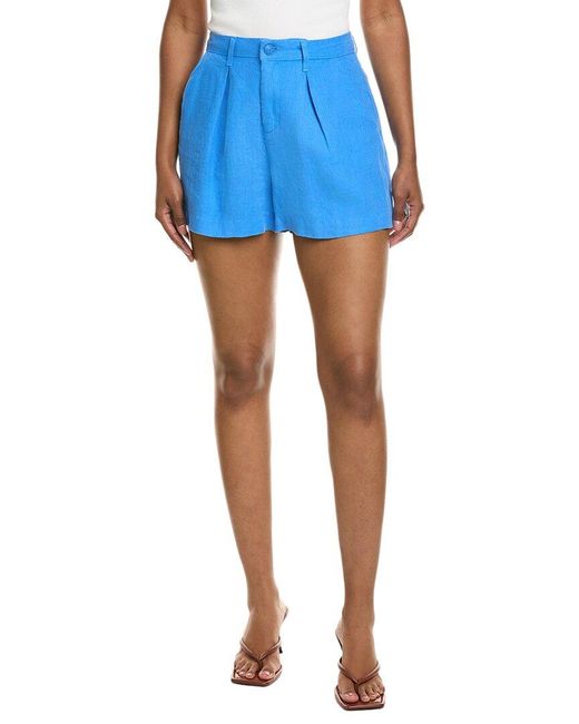 L'Agence Blue Zahari High-Rise Pleated Linen Short