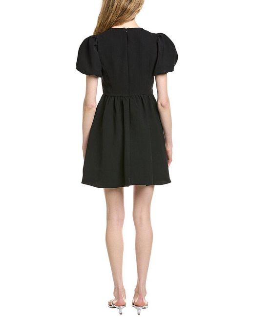 Cece Black Puff Sleeve Bow A-Line Dress