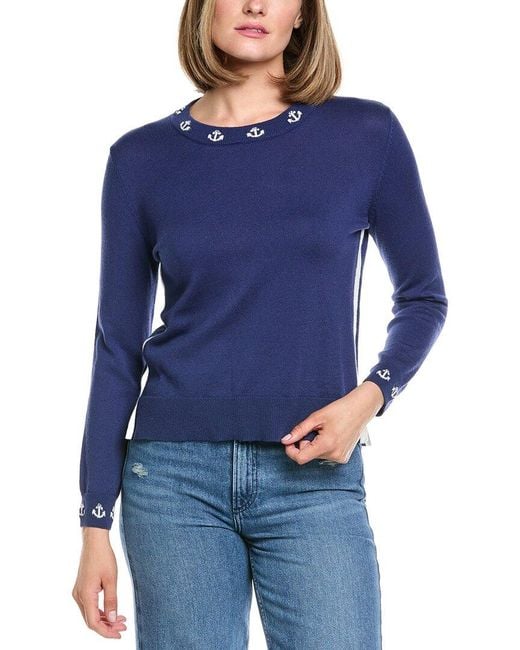 Hannah Rose Blue Mini Anchor Cashmere-Blend Sweater