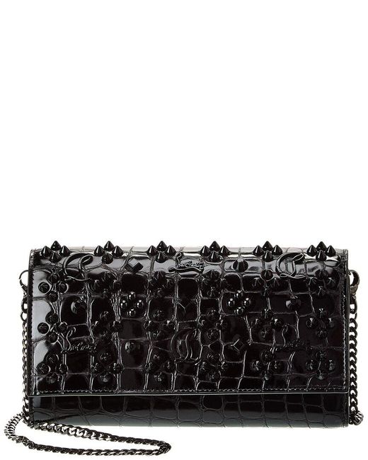 Christian Louboutin Black Paloma Croc-Embossed Leather Wallet On Chain