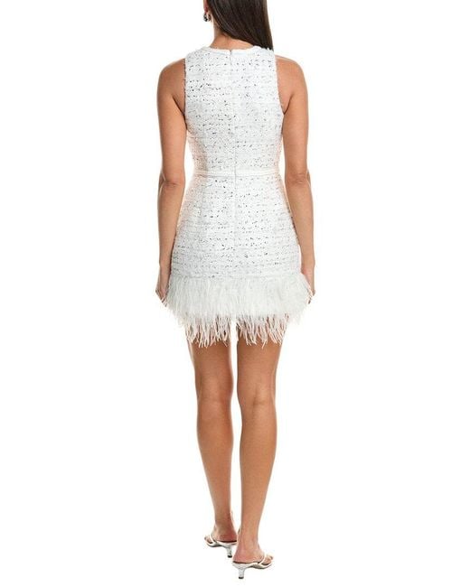 MILLY White Raven Metallic Tweed Feather Dress