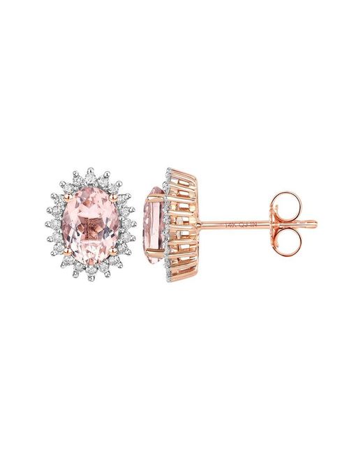 Diana M Pink Fine Jewelry 14k Rose Gold 1.61 Ct. Tw. Diamond & Morganite Studs
