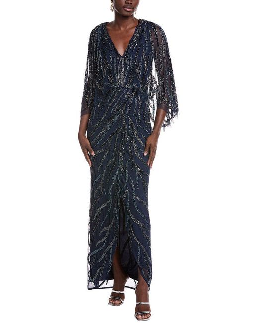 Aidan Mattox Blue Beaded Maxi Dress