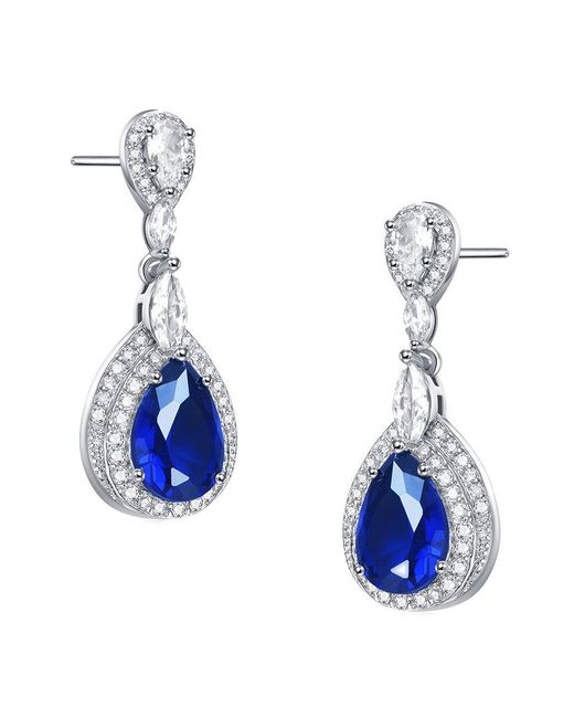 Rachel Glauber Blue 14k Plated Cz Double Halo Dangle Earrings