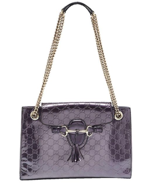 Gucci Purple Patent Leather Large Emily Chain Shoulder Bag (Authentic Pre- Owned)