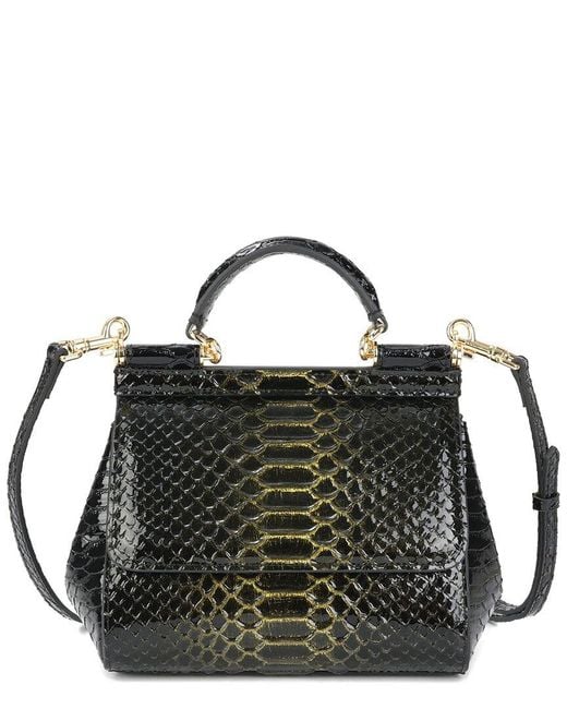 Tiffany & Fred Paris Black Python-Embossed Leather Top-Handle Bag