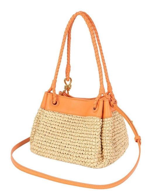 Tiffany & Fred Paris Orange Leather & Raffia Drawstring Shoulder Bag
