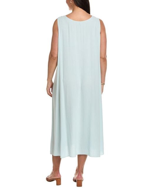 Eileen Fisher Blue Plus Scoop Neck Silk Flare Dress