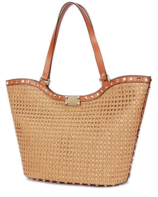 Tiffany & Fred Paris Brown Raffia & Leather Large Tote