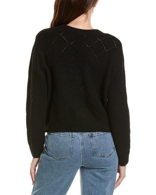 Cece Black Wool-Blend Pointelle Cardigan