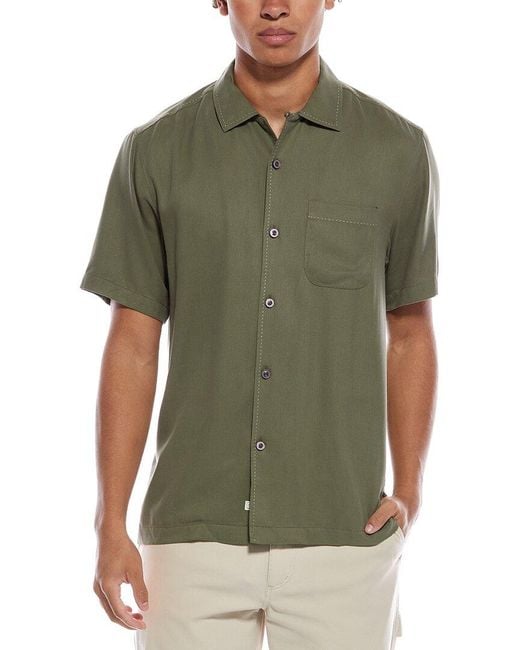 Tommy Bahama Green Hawaiian Herringbone Silk Shirt for men
