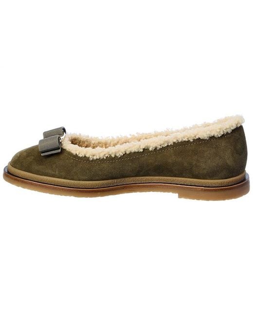 Ferragamo Metallic Salvatore Varina Suede & Wool Ballet Flat