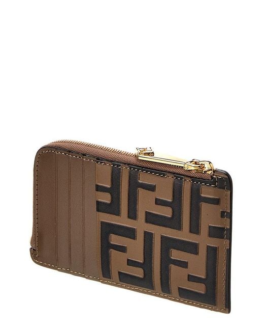 Fendi Brown Ff Diamonds Leather Card Holder