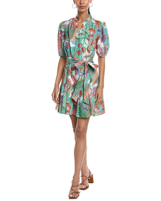 Vince Camuto Blue Short Sleeve Printed Mini Dress