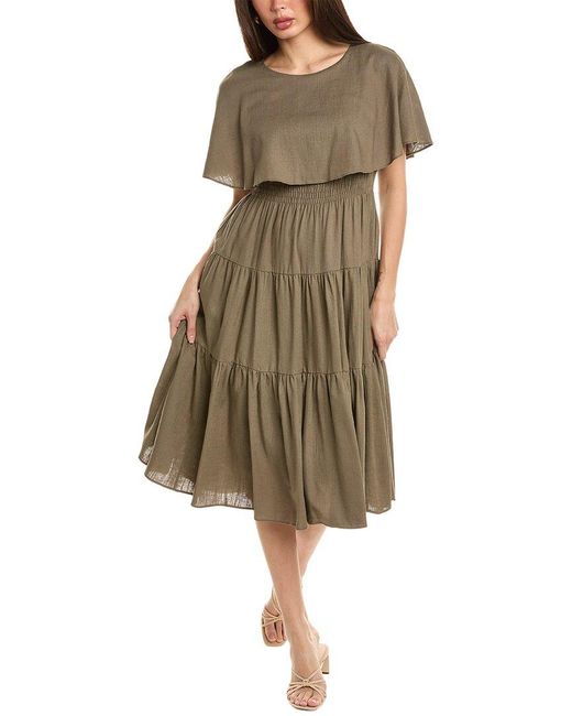 Maison Tara Green Tiered Linen-blend Midi Dress