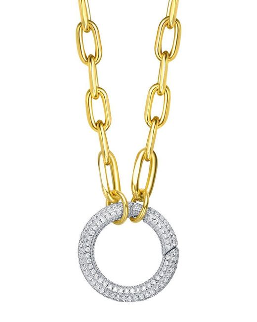 Genevive Jewelry Metallic 14k Over Silver Cz Dazzling Circle Pendant