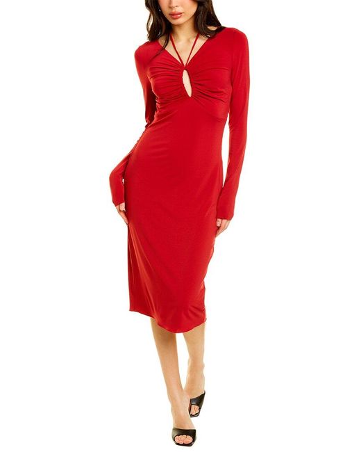 Halston Heritage Red Ember Stretch Jersey Solid Dress