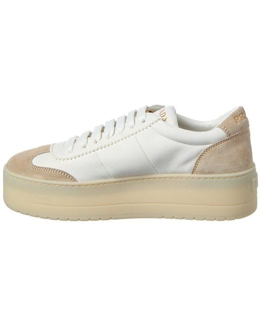 Prada White Leather & Suede Platform Sneaker