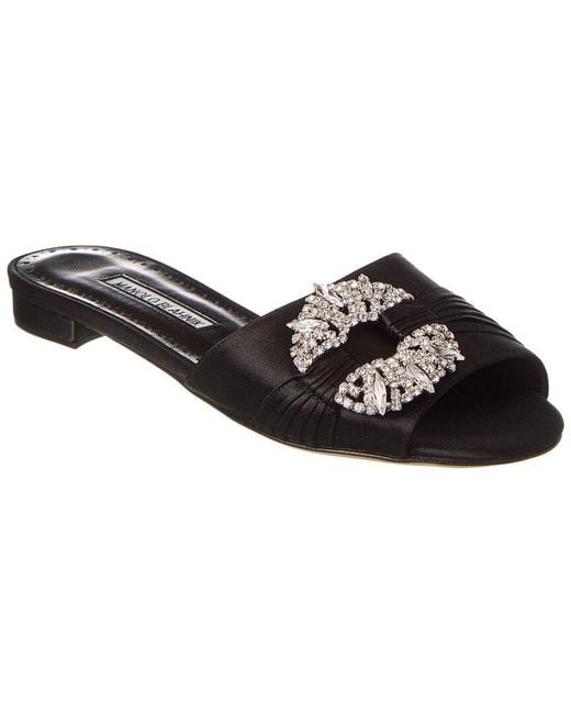 Manolo Blahnik Black Pralina Satin Flat