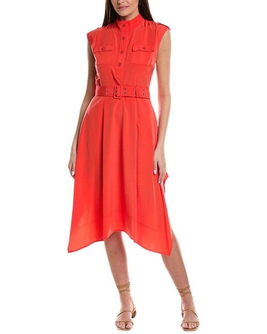 Karl Lagerfeld Red Belted Midi Dress