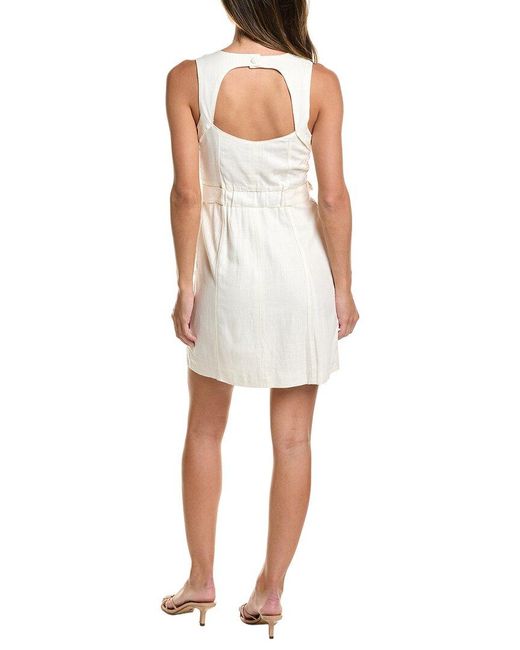 Cece White Belted Linen-Blend Mini Dress