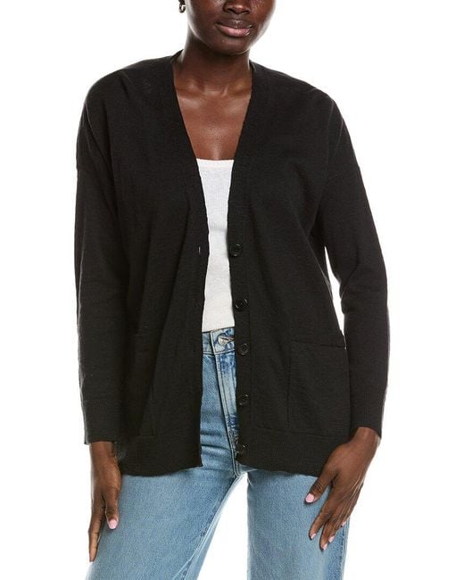 Eileen Fisher Black V-Neck Linen-Blend Cardigan