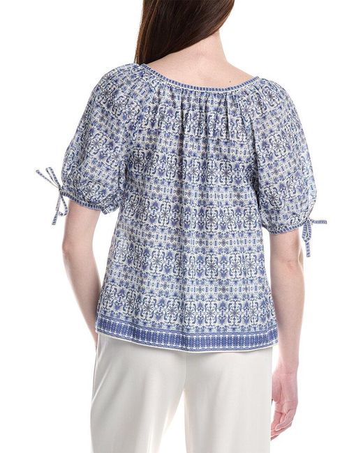 Max Studio Blue Tie Puff Sleeve Blouse