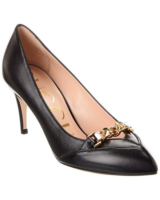 Gucci Black Chain Detail Leather Pump