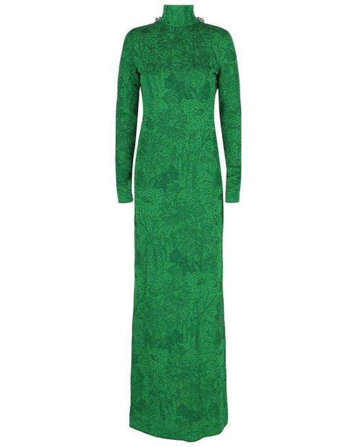Givenchy Green Embellished Open-back Jacquard Gown