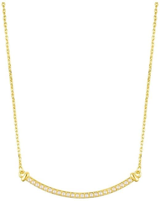 Adornia Metallic 14k Plated Pearl Curved Bar Necklace