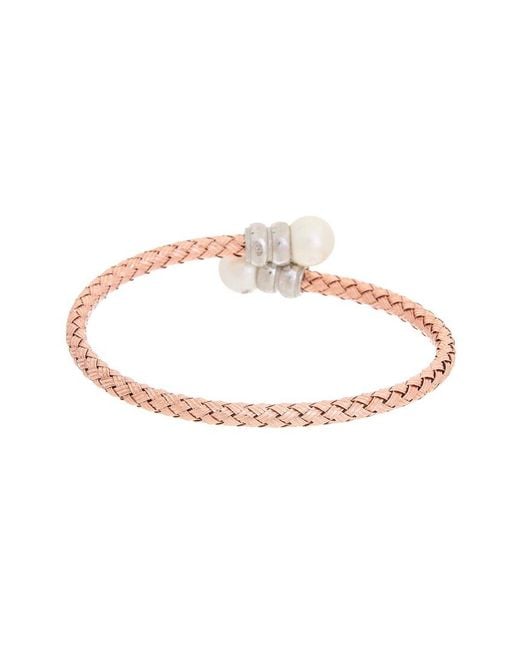 Meshmerise White 18k Rose Gold Vermeil 0.15 Ct. Tw. Diamond Pearl Mesh Bangle Bracelet