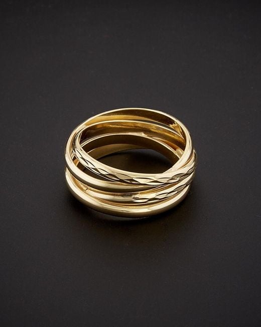 Italian Gold Black 14k Polished & Diamond Cut Coil Ring