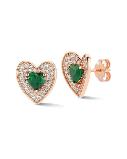 Sphera Milano White 14K Rose Vermeil Cz Heart Studs