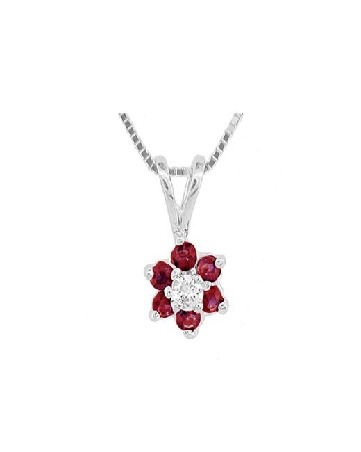 Diana M White Fine Jewelry 14k 0.29 Ct. Tw. Diamond & Ruby Flower Cluster Pendant Necklace