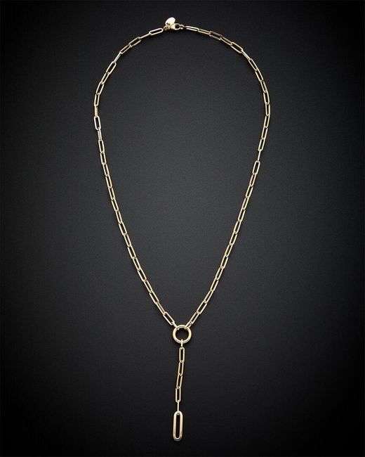 Italian Gold Black 14k Paperclip Lariat Necklace