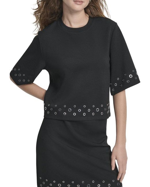 DKNY Black Ponte Knit Top