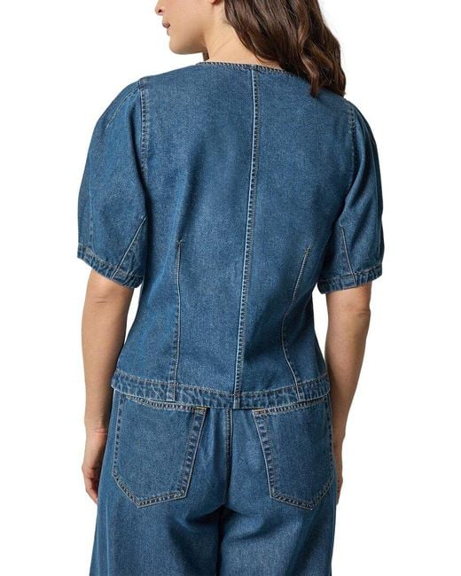 Lilla P Blue Denim Full Sleeve Seamed Top