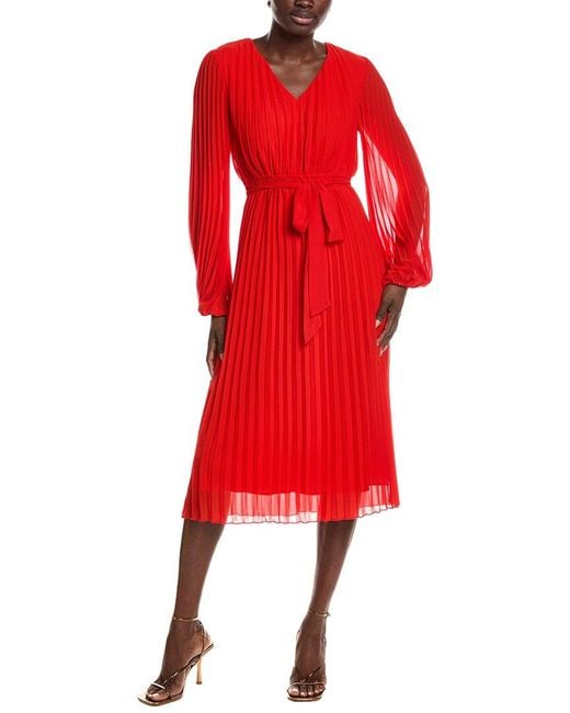 Sam Edelman Red Accordion Pleated Midi Dress