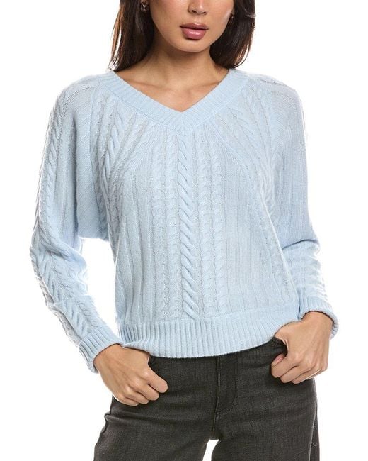 Forte Blue Diagonal Cable V-Neck Cashmere Sweater
