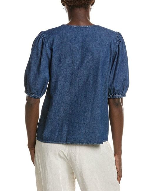Anne Klein Blue Gathered Chambray Blouse