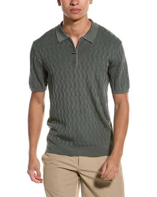 Reiss Green Ubud 1/2-Zip Textured Polo T-Shirt for men