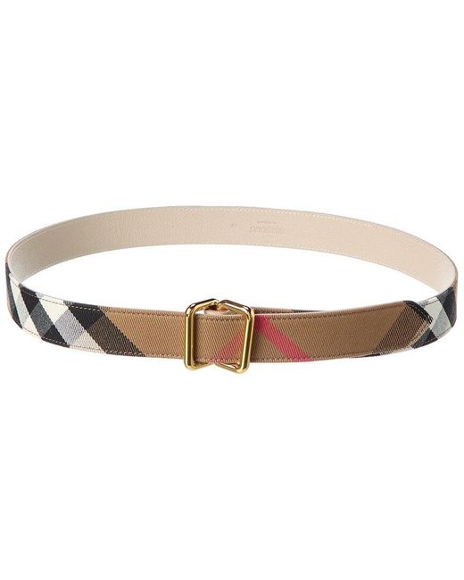 Burberry White Check Canvas & Leather Belt