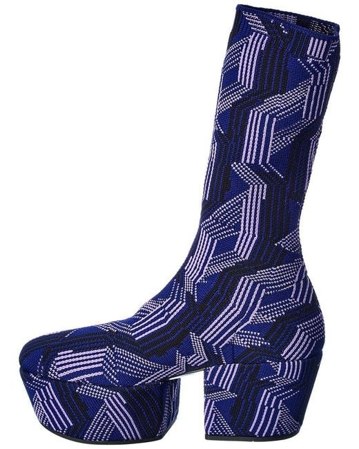 Prada Blue Argyle Knit Stretch Platform Boot