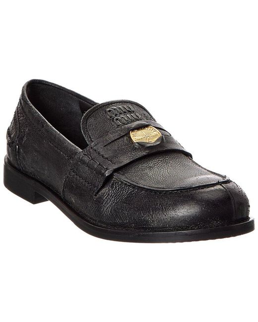 Miu Miu Black Leather Penny Loafer