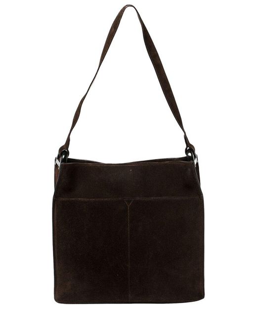 Gucci Black Suede Mocha Double Pocket Shoulder Bag (Authentic Pre-Owned)