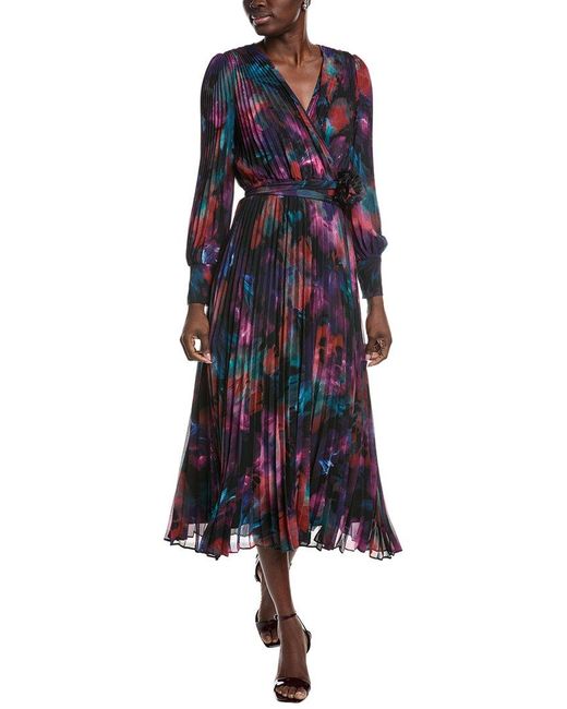 Joseph Ribkoff Blue Accordion Pleated Maxi Dress