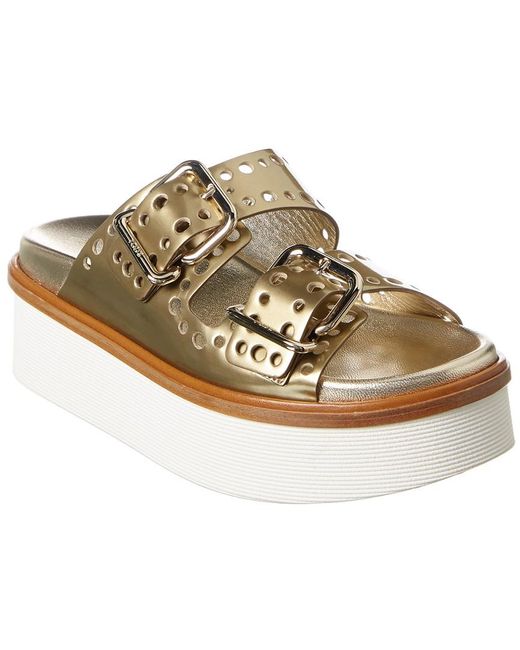 Tod's Metallic Tod?s Buckled Leather Platform Sandal