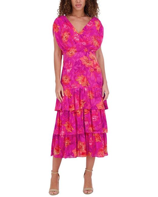 Kensie Pink Printed Burnout Woven Midi Dress