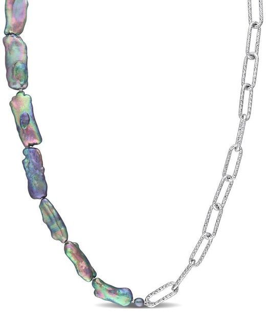 Rina Limor Metallic Silver 5-5.5mm Pearl Oval Link Necklace